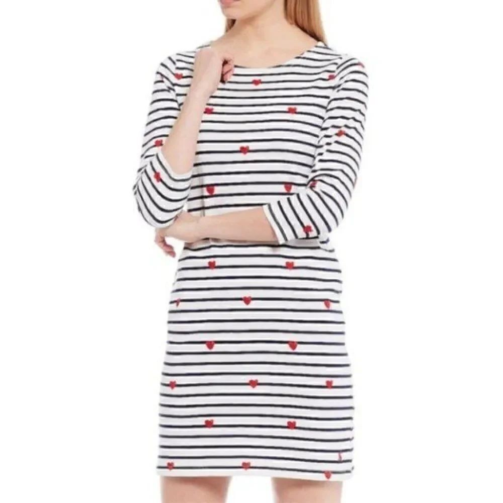 Joules Riviera Heart Stripe Valentine Jersey Shift Dress, Size 4